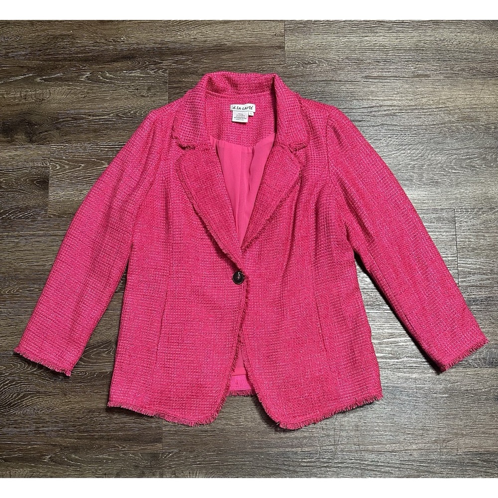 A La Carte Women's Pink Tweed Fringe Trim Jacket/Blazer Size Large